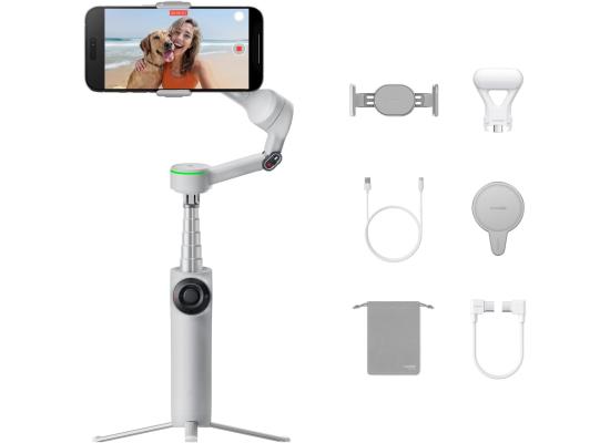 Insta360 Flow 2 Pro Creator Bundle Grey - Foldable AI Phone Gimbal, Apple DockKit, 360º Pan Tracking, Free Tilt Mode, Built-in Tripod/Selfie Stick, Portable Vlog/Travel Stabilizer, Spotlight, MagSafe - White